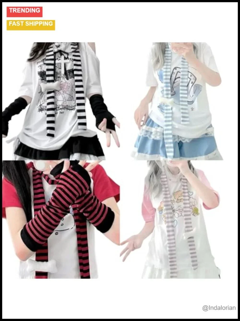 Striped Mohair Scarf with Bone Decoration, Lightweight Unisex Fashion Scarf